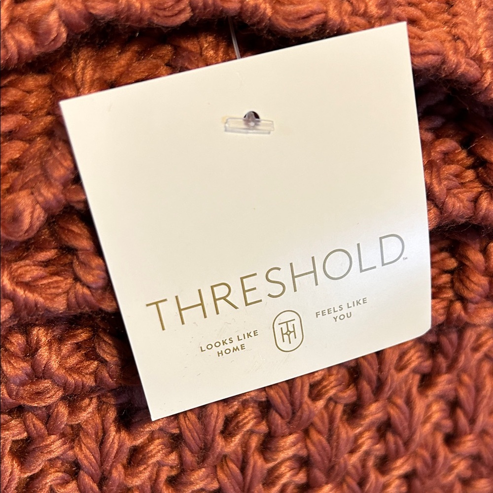 Threshold Knit Blanket in Warm Rust - Picture 2 of 7